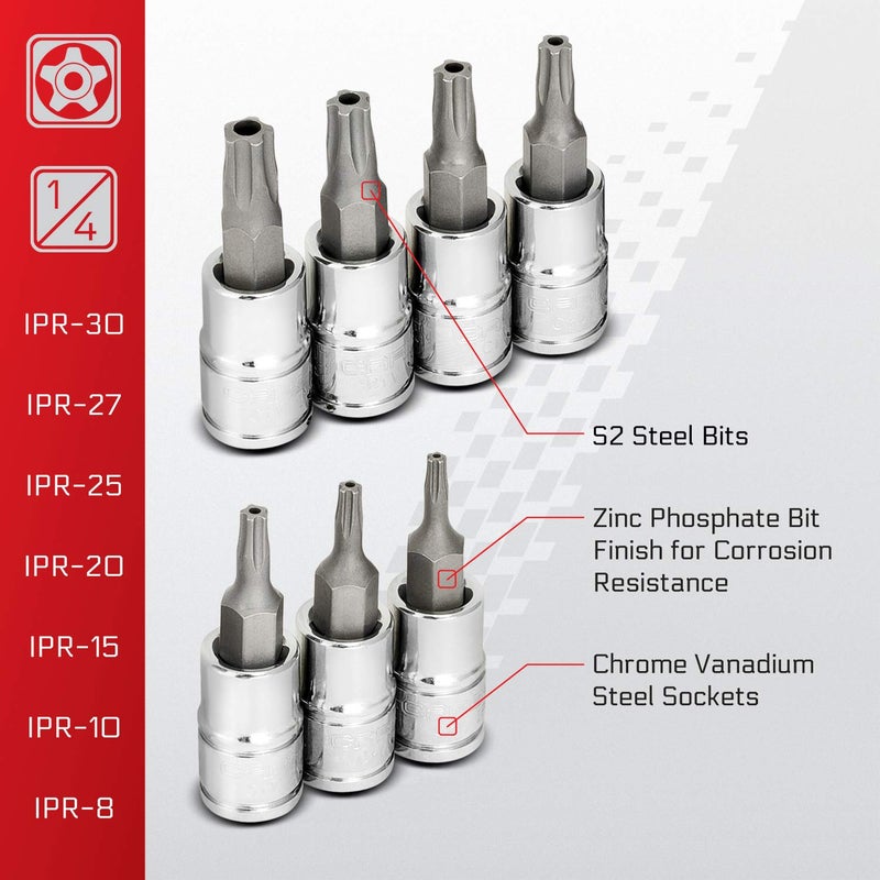 CARBYNE 13-Piece Tamper-Proof Torx Plus (aka 5 Lobe) Bit Socket Set, TPR-8/IPR-8 to TPR-60/IPR-60, S2 Steel Bits, CRV Sockets | 1/4 in., 3/8 in., & 1/2 in. Drive - Image 3